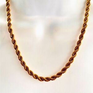 Vintage Signed Napier Gold Tone Solid Twisted Rope Chain Necklace 16” Heavy